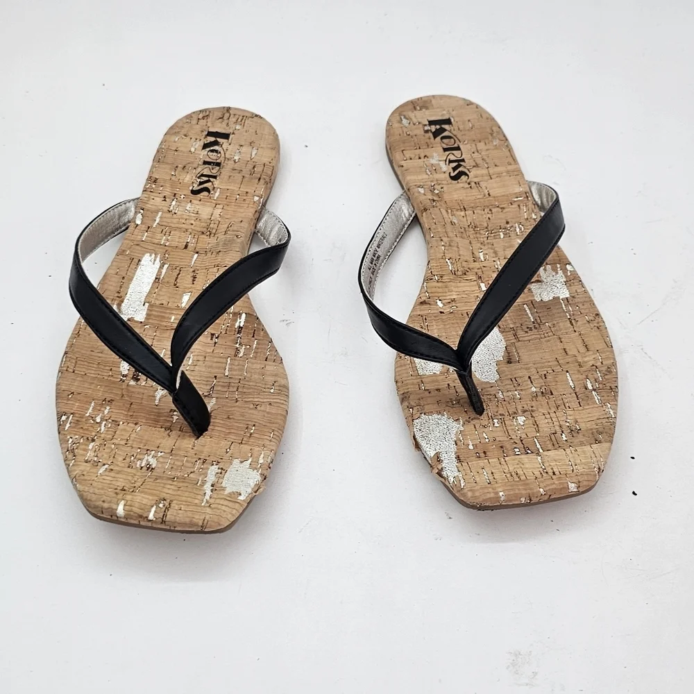 Korks Winnie Flat Flip Flop Sandals Black/Cork Women’s Size 8 Preowned